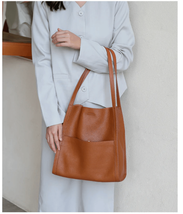 ⏰Solid color simple genuine leather shoulder bag🔥